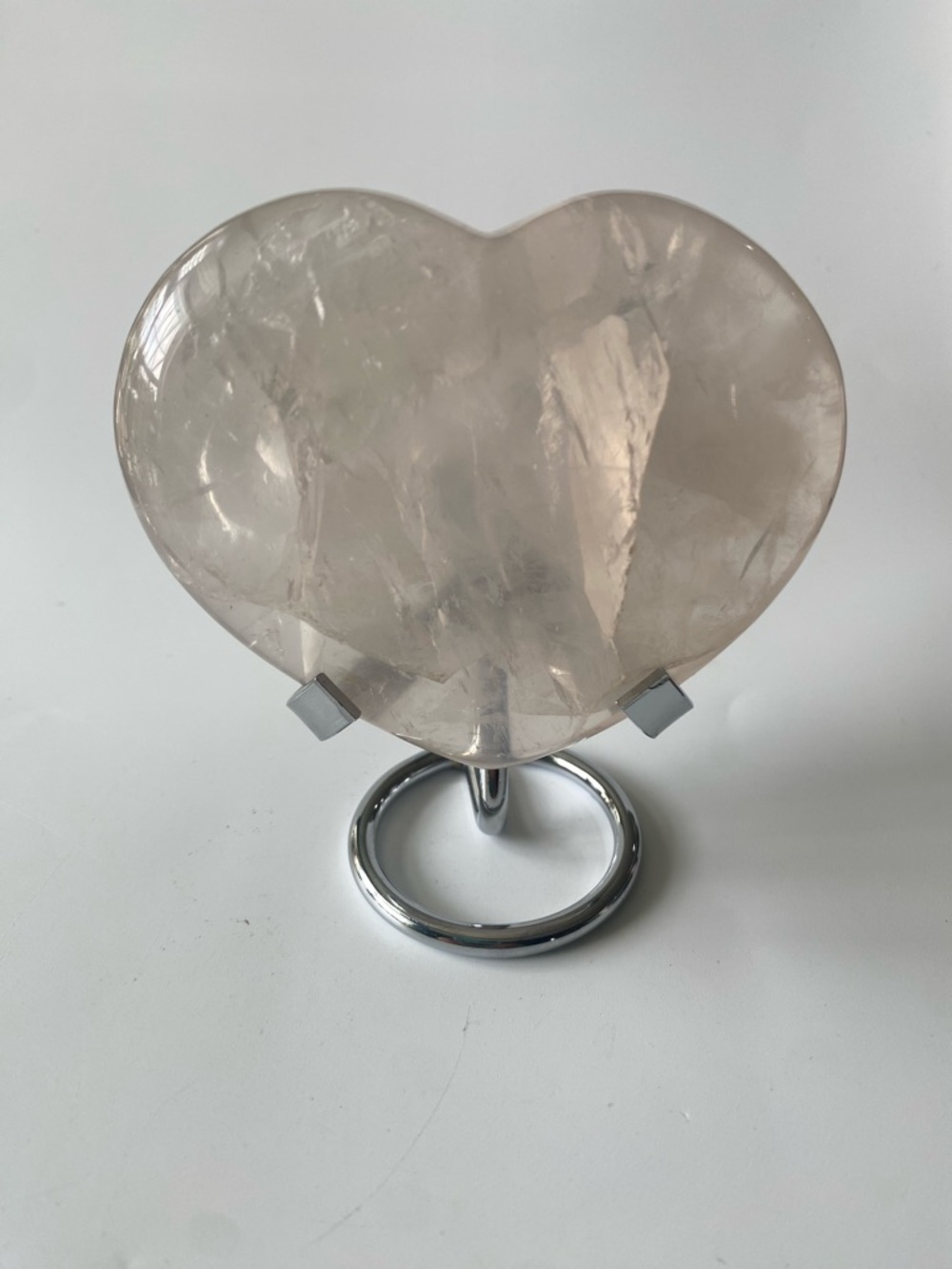 Heart-Shaped Rose Quartz Display on Silver Stand